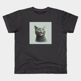 Illustration of funny grey haired cat looking to the side Kids T-Shirt